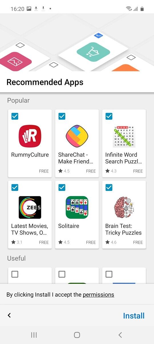 Screenshot of app recommendations being pushed to the user