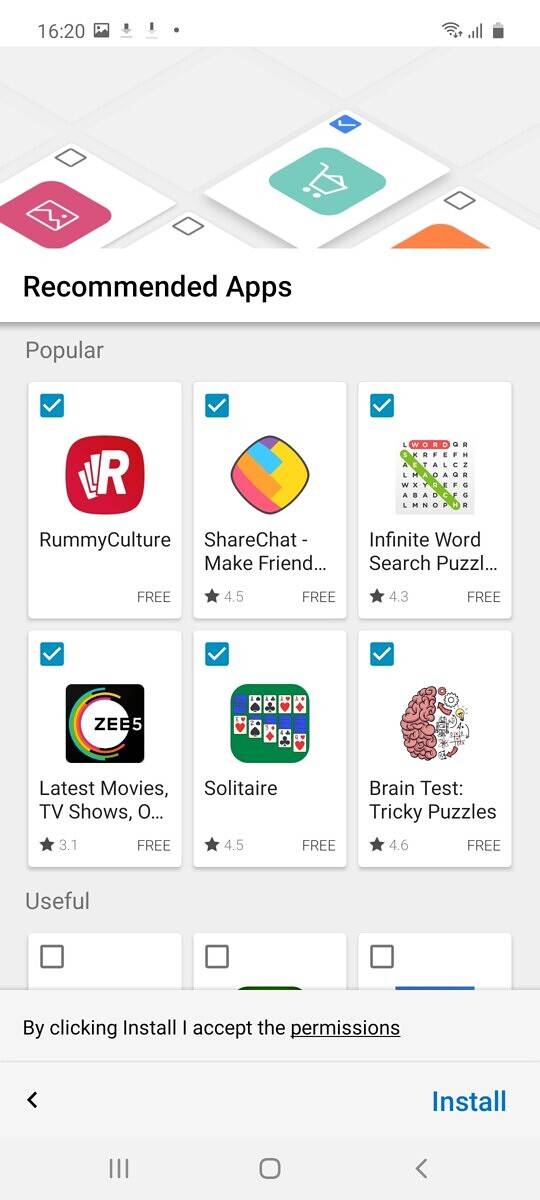 Screenshot of app recommendations being pushed to the user
