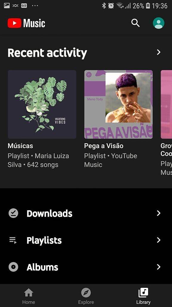 YouTube Music Recent Activity