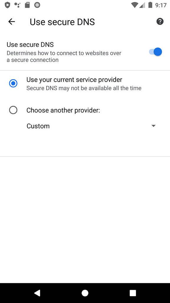Google Chrome 85 Secure DNS Android