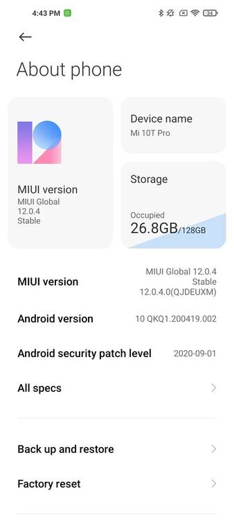 MIUI 12 based on Android 10 on the Xiaomi Mi 10T Pro