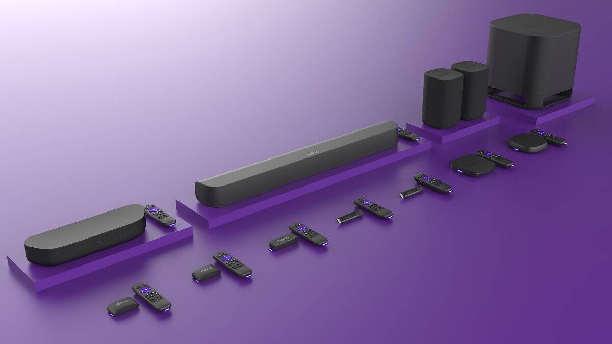 Roku streaming devices on purple surface