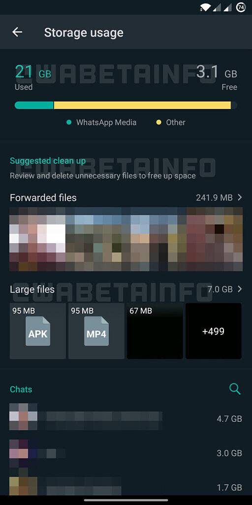 WhatsApp beta Storage Usage UI update