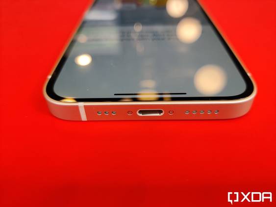 iPhone 12's aluminum railing.