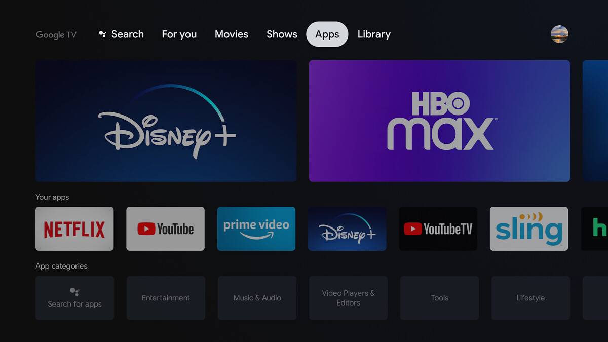 Google Chromecast with Google TV shows tab