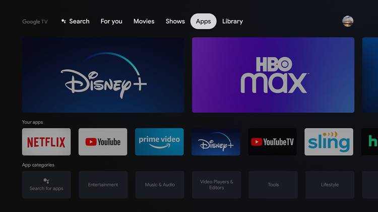 Google Chromecast with Google TV shows tab