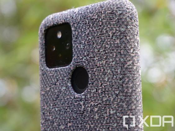 Google Pixel 5 in fabric case outside