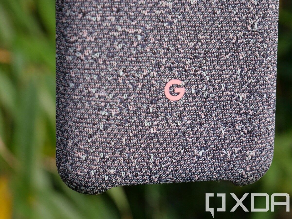 Google Pixel 5 in fabric case outside