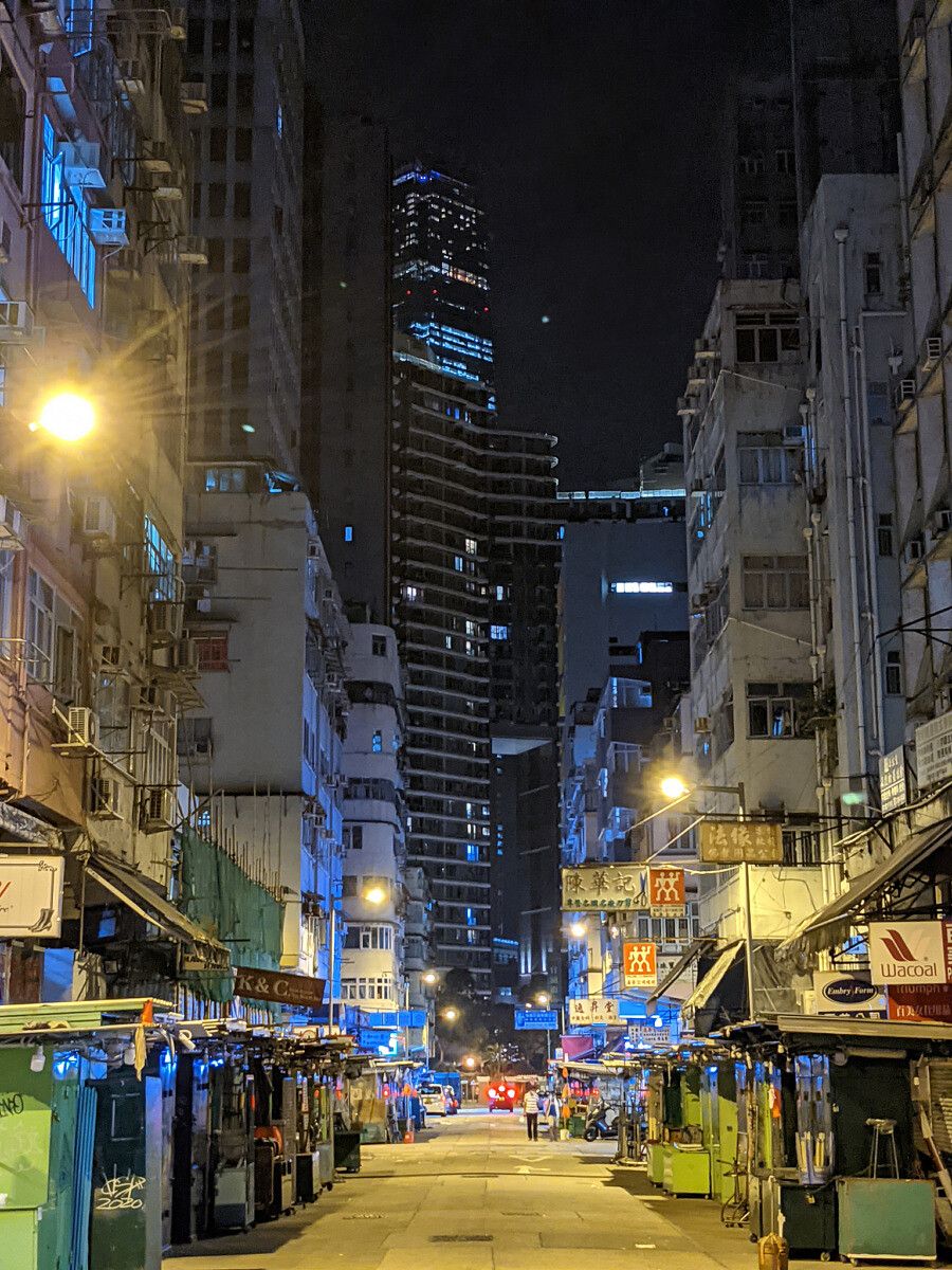 Pixel 5 night shot of a street.