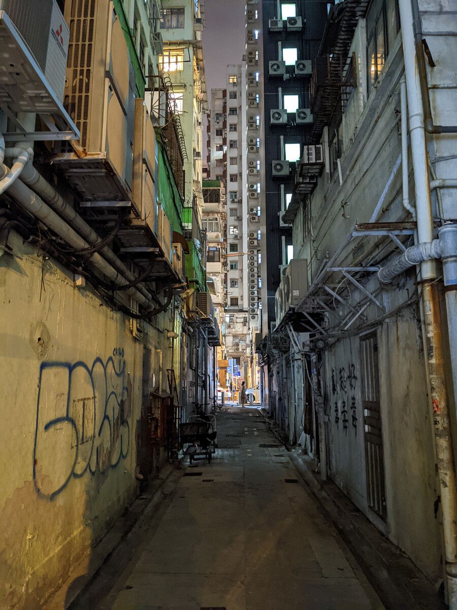 Pixel 5 night shot of an alley