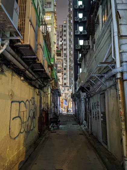 Pixel 5 night shot of an alley