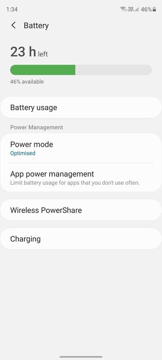 Samsung Galaxy S20 FE battery settings
