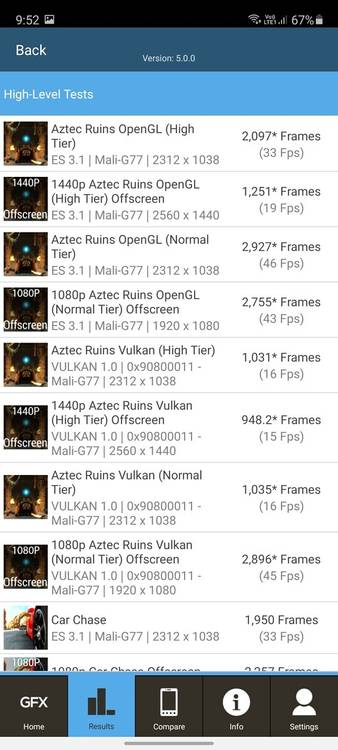 Samsung Galaxy S20 FE GFXBench results