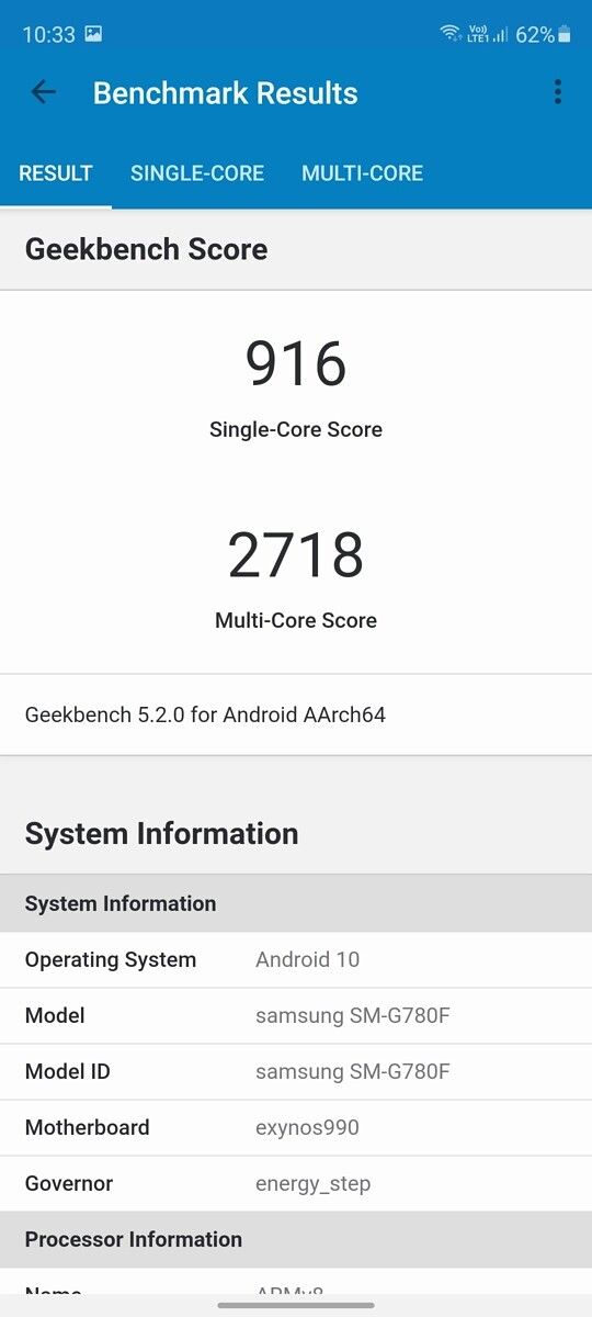 Samsung Galaxy S20 FE Geekbench 5 result