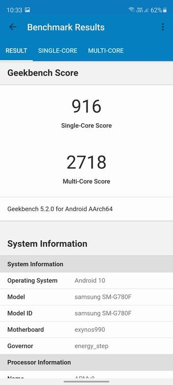 Samsung Galaxy S20 FE Geekbench 5 result