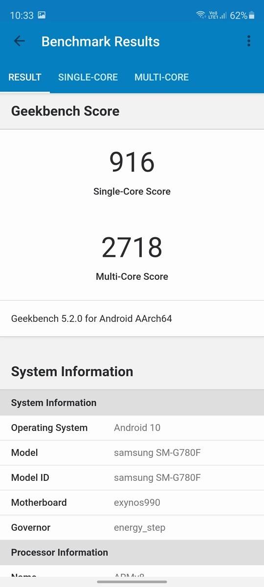 Samsung Galaxy S20 FE Geekbench 5 result