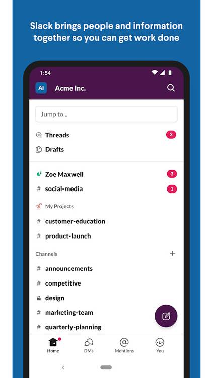 Slack Main Menu