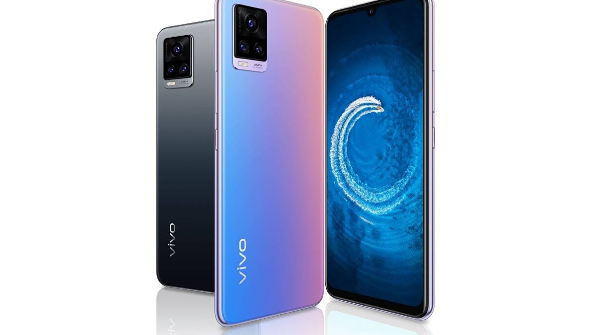 Vivo V20 in two color variants on white background