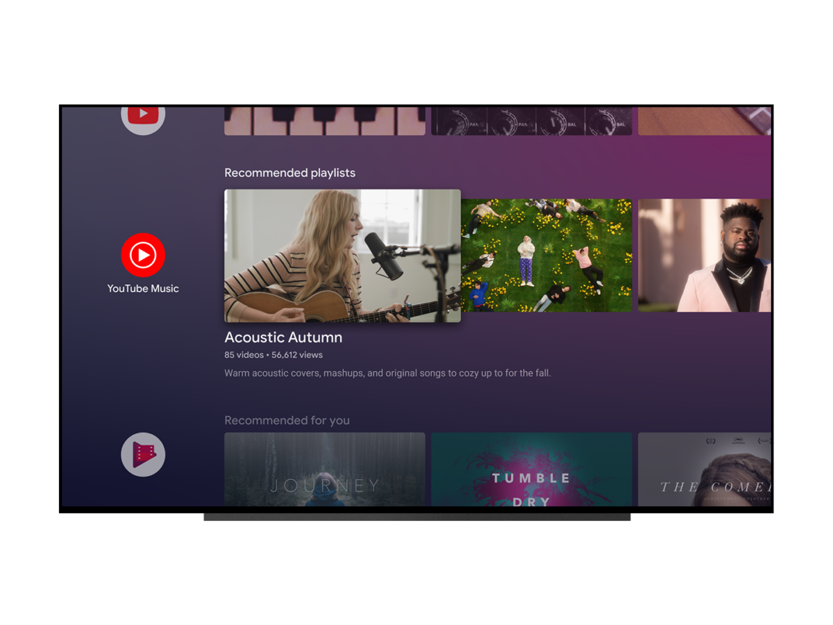 YouTube Music for Android TV recommended playlists
