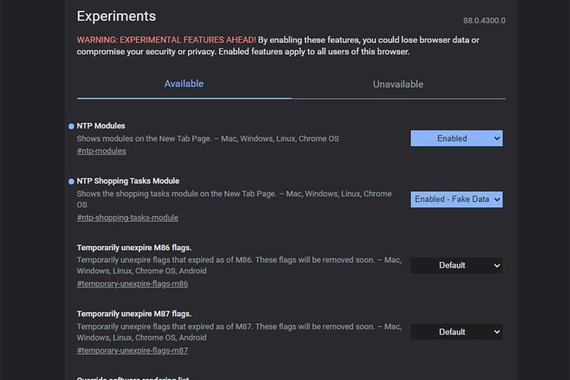chrome canary flags ntp