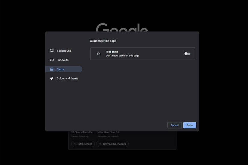 chrome enable cards on new tab page