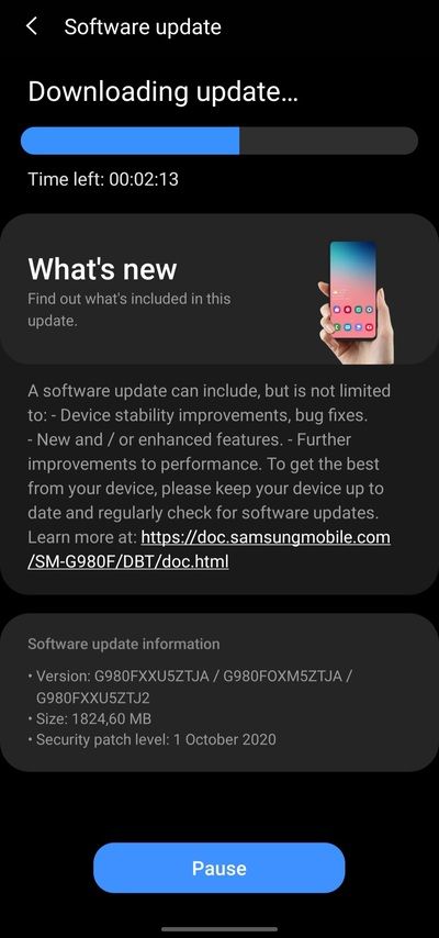 Exynos Samsung Galaxy S20 One UI 3.0 Beta 1 OTA
