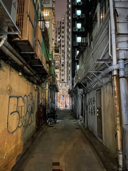 iPhone 12 night shot of an alley