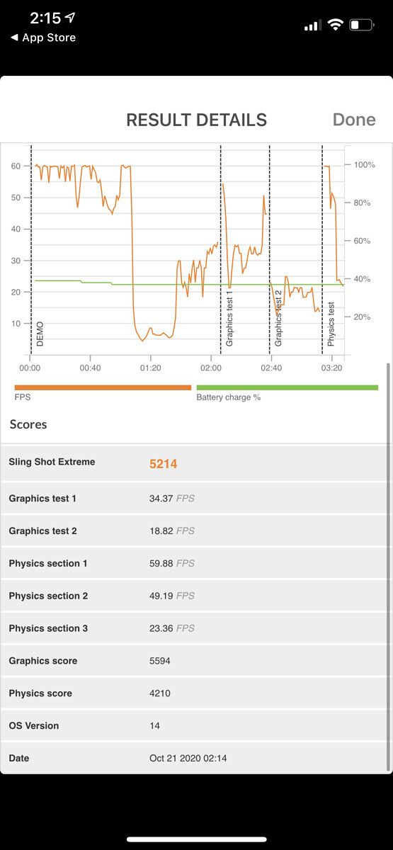 iphone 12 benchmark in 3D mark Slingshot