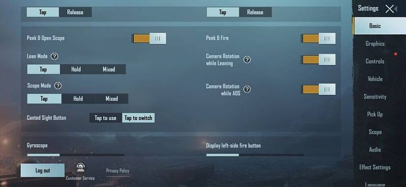 pubg mobile peek settings