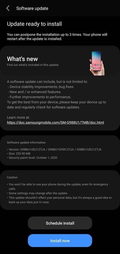 Snapdragon Samsung Galaxy S20 One UI 3.0 Beta 2 OTA