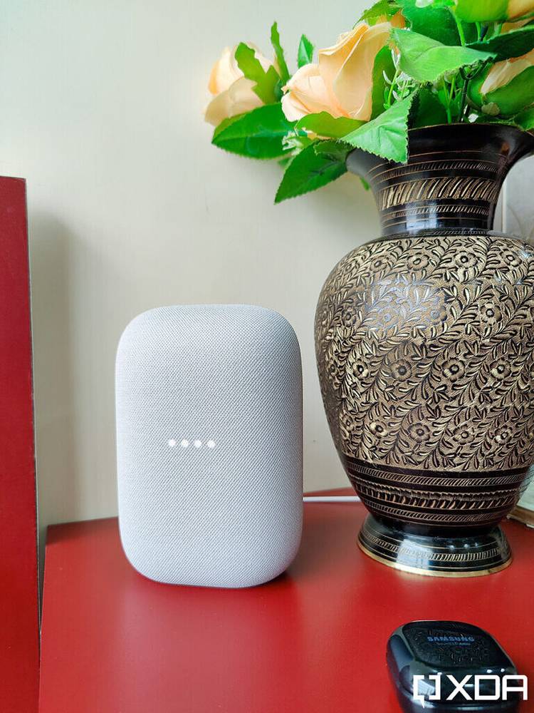 Google-Nest-Audio-XDA-Chalk-on-red-table