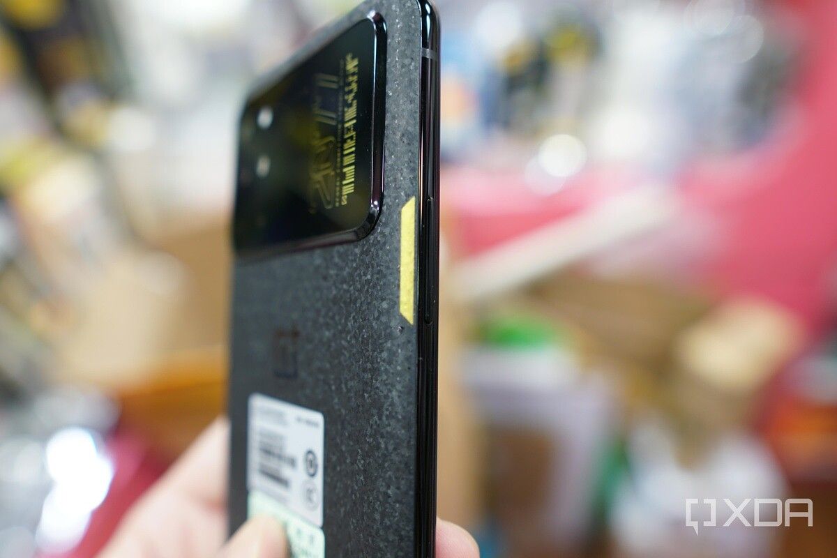 The unique back of the OnePlus 8T Cyberpunk 2077 Edition