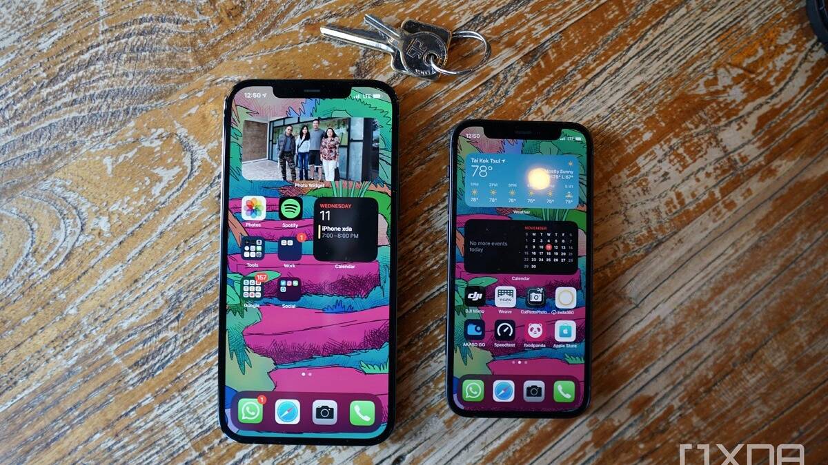 The iPhone 12 Mini next to the iPhone 12 Pro Max