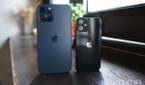 The iPhone 12 Pro Max in blue and iPhone 12 Mini in black
