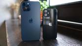 The iPhone 12 Pro Max in blue and iPhone 12 Mini in black