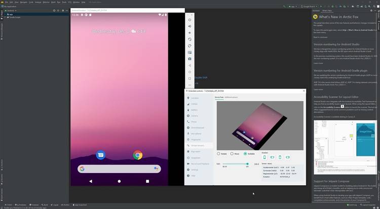 Android Studio Arctic Fox rollable phone emulator