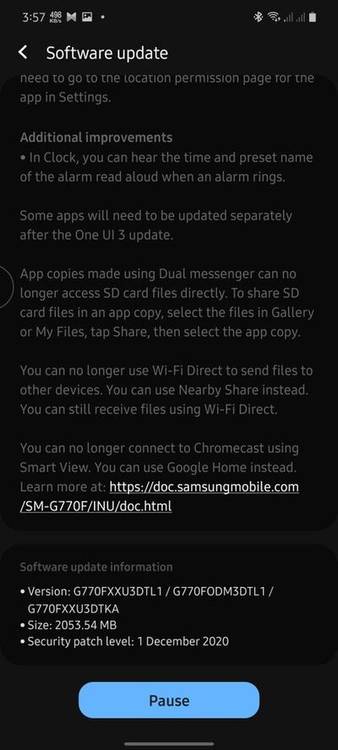 Samsung Galaxy S10 Lite Android 11 OTA 2nd