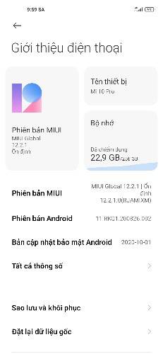 Xiaomi Mi 10 Pro Android 11 About