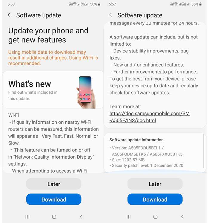 samsung galaxy a50 one ui 2.5 update 