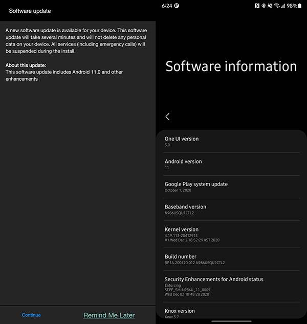 samsung galaxy note 20 one ui 3.0 update