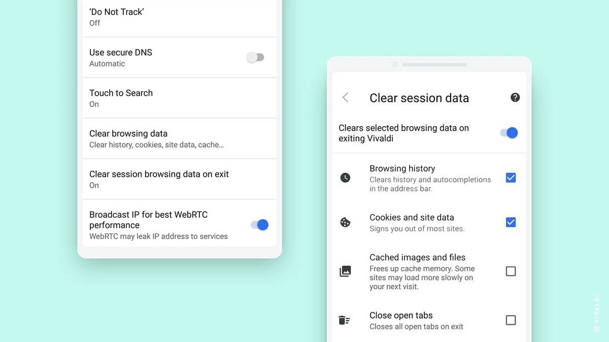 Vivaldi Browser for Android adds an option to clear browsing data on exit