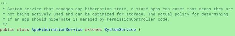 App hibernation in Android 12