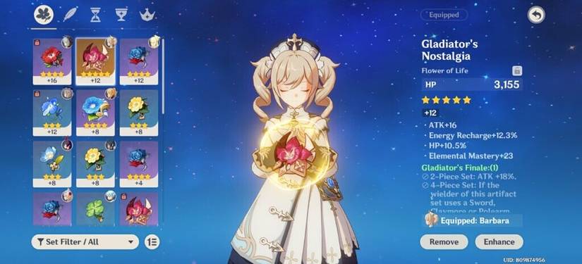 Genshin Impact - Barbara character with HP Artifacts