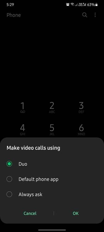 Google Duo integration in stock dialer app