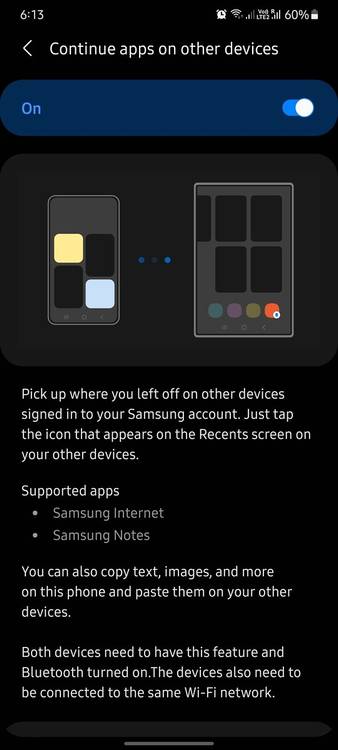 One UI 3.1 continue apps on other devices