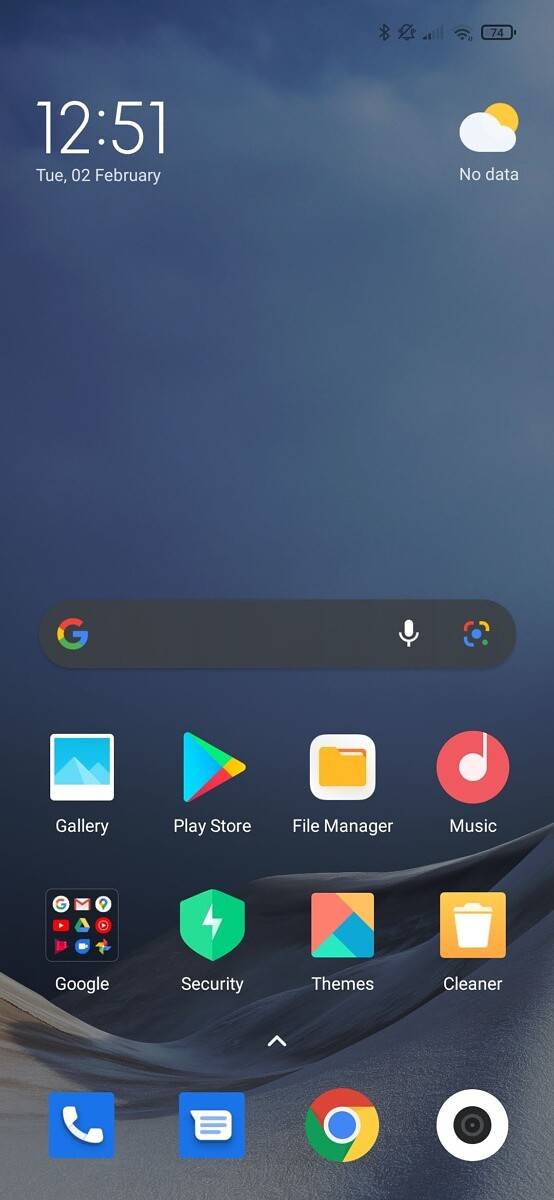 MIUI launcher on the Redmi Note 9T