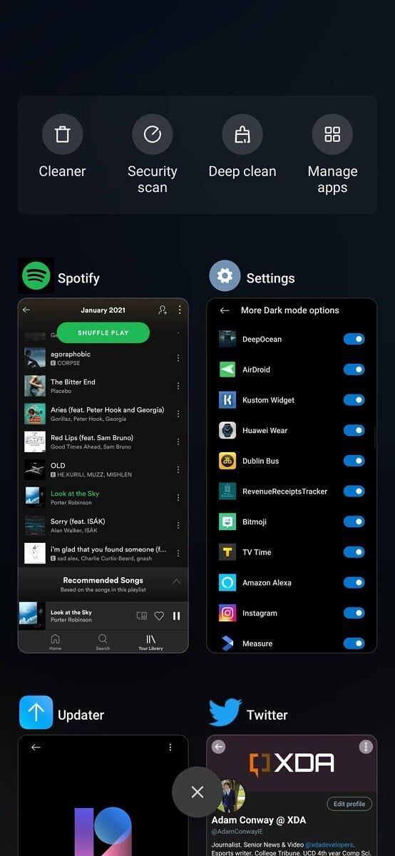 multi-tasking menu on the Redmi Note 9T
