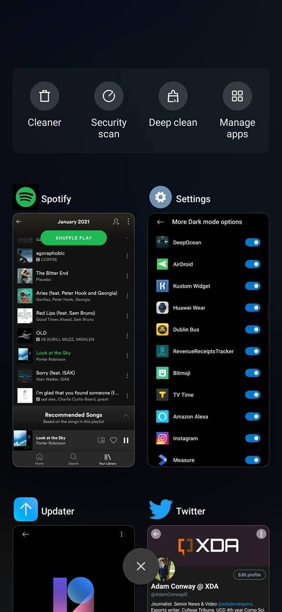 multi-tasking menu on the Redmi Note 9T