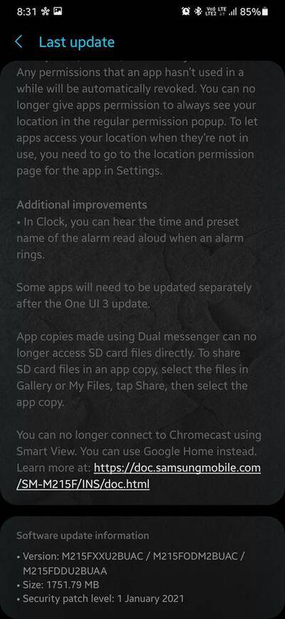 Samsung Galaxy M21 Android 11 One UI 3.0