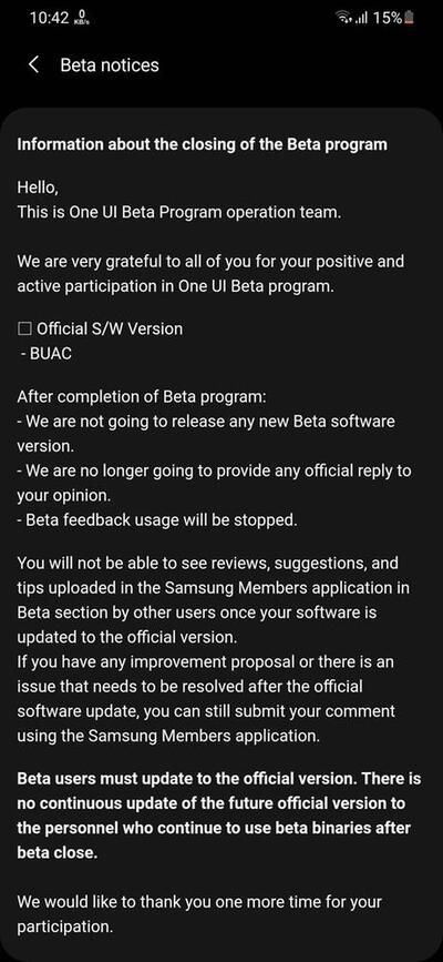 Samsung Galaxy M31 Android 11 One UI 3.0 Beta Ending Notice